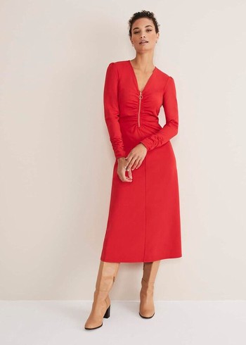 Phase Eight Irisa Zip Ruched Dress Red Australia | PO0587326